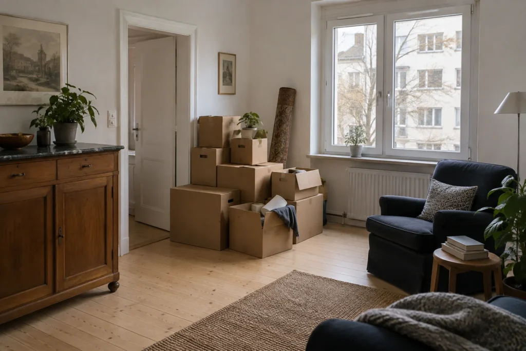 Symbolbild: Wohnraum mit geordneten Kartons
