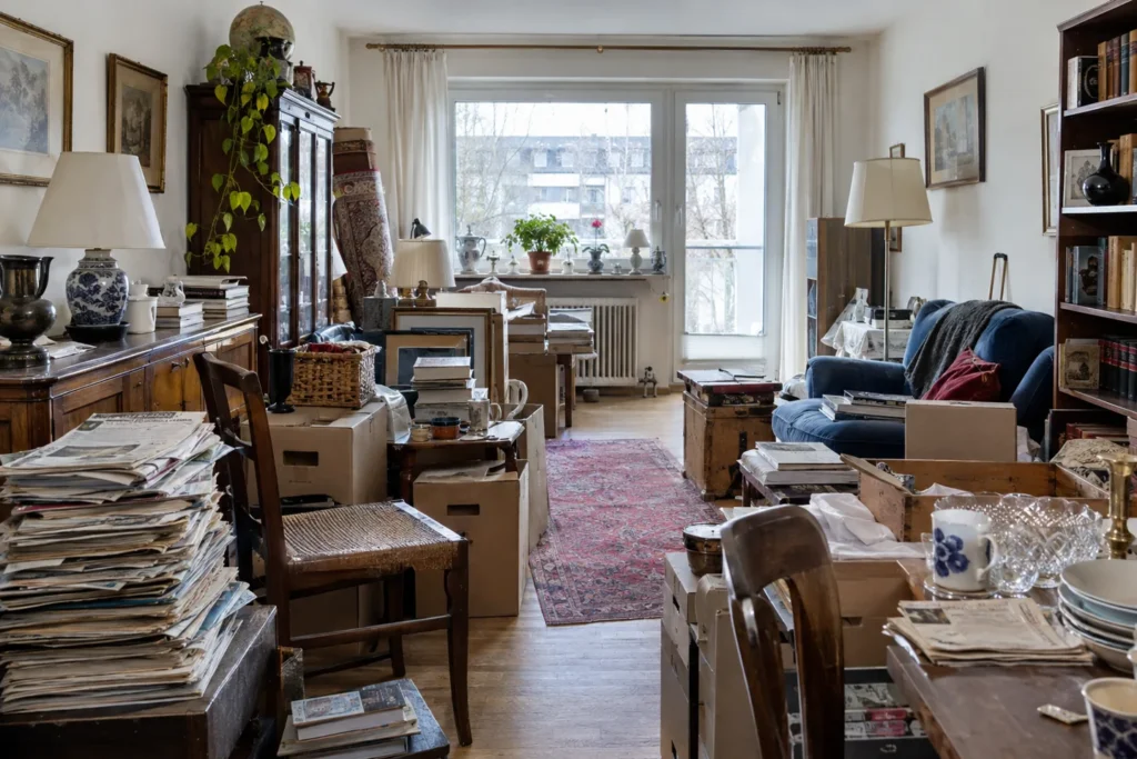 KI-Symbolbild: Stark gefüllter Wohnraum vor einer Räumung
