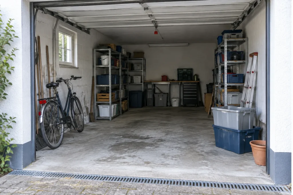 KI-Symbolbild: Garage mit gelagerten Gegenständen