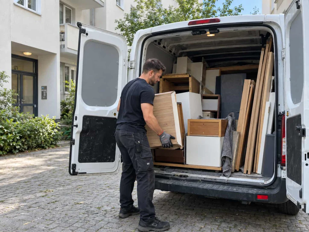 Mitarbeiter lädt Möbel bei einer Entrümpelung in Braunschweig in einen Transporter